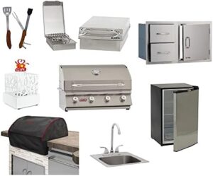 Grill up a backyard party with the Bull Outlaw Grill Liquid Propane BBQ Package, featuring a single side burner, stainless steel sink, grill cover, and refrigerator. Includes a 5-in-1 BBQ tool set - plus, get a FREE Bio-Ethanol Table-top Fire pit!