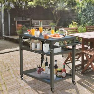 Elevate your outdoor grilling experience with the Domi 3-Shelf Outdoor Grill Cart. Features include pizza oven table, food prep station and Blackstone griddle stand for a convenient BBQ setup. Save on your next purchase!