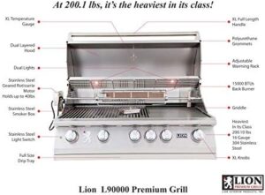 "Savor backyard gatherings with the 40-Inch Liquid Propane Grill L90000, featuring a single side burner and 5-in-1 BBQ tool set. Perfect for outdoor cooking enthusiasts."