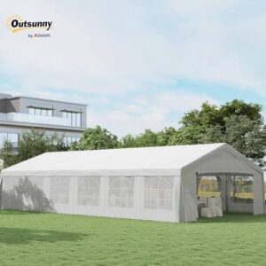"Transform outdoor events with this 20' x 40' heavy duty party tent featuring removable sidewalls and double doors. Ideal for weddings, parties, BBQs, and more."