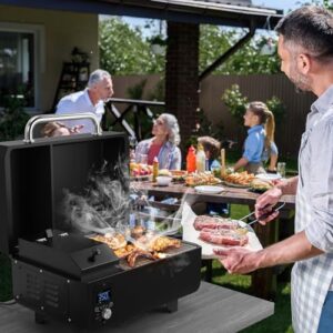 Here is the optimized SEO meta description:

"Upgrade your outdoor cooking experience with Giantex's portable pellet grill and smoker. Control temperatures, remove ash pan & grease tray, and enjoy non-stick cooking on this compact tabletop setup for camping, RVs, or backyard adventures."