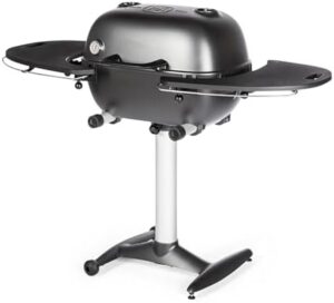 Here is the optimized SEO meta description:

"Portable charcoal grill and smoker perfect for camping, backyard grilling, or tailgating. Cast aluminum construction and graphite finish ensure durability and style."