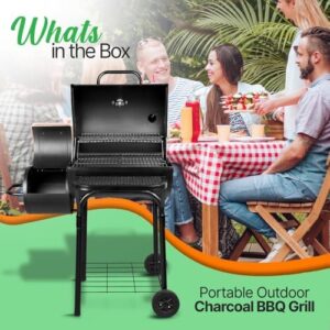 Unlock the art of outdoor cooking with NutriChef's portable charcoal grill offset smoker. Compact stainless steel design perfect for camping & backyard BBQ, includes cover for easy transport and storage.