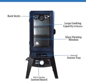 Master the art of slow cooking with Pit Boss Grills' electric smoker featuring 684 sq inches of cooking space and blue hammertone design. Perfect for BBQ enthusiasts, great deals available!