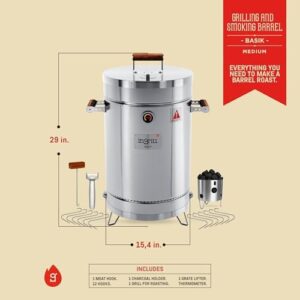 Discover the Basik charcoal grill, a 3-in-1 stainless steel smoker grill perfect for cooking and BBQ. Portable and compact, ideal for outdoor and camping adventures. Includes thermometer and accessories for effortless grilling.