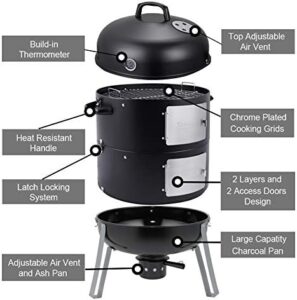 Here is the optimized SEO meta description:

"Upgrade your outdoor cooking with this 20.5 inch vertical charcoal smoker and grill combo, perfect for camping trips. Heavy-duty construction for durable use."