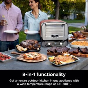 Cook up gourmet pizzas anywhere with the Ninja Woodfire Outdoor Pizza Oven, a portable electric roaster oven that heats up to 700°F and features 5 artisan pizza settings and an integrated BBQ smoker box. Includes flavored wood pellets. Renewed for a great value!