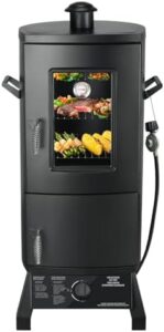 Transform your outdoor cooking experience with this propane smoker featuring 3 removable shelves and a built-in thermometer. Perfect for backyard BBQs, great value at a discounted price!
