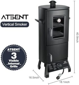 Transform your outdoor cooking experience with this propane smoker featuring 3 removable shelves and a built-in thermometer. Perfect for backyard BBQs, great value at a discounted price!
