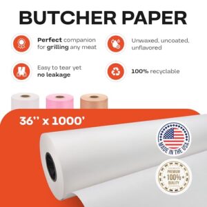 Get 1000 feet of natural butcher paper roll for meat and fish with this IDL Packaging product. Perfect for smoking, grilling, or BBQing, this uncoated, unwaxed, and food-grade material ensures freshness and easy cleanup.