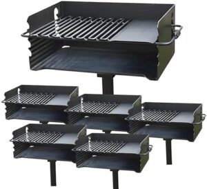 Savor outdoor adventures with the Pilot Rock 6 Pack Charcoal Grill, perfect for camping trips and park picnics. Features swivel design and 6 removable cooking grates. Enjoy a convenient BBQ experience, even when off-grid!