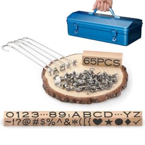 Elevate your wood working and grilling experiences with the 65Pcs custom branding iron, perfect for personalized marks on leather hats, steak, BBQ, and bread.