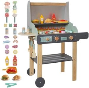 Here is the meta description:

"Teach kids to grill with the Wooden Play Barbecue Toy Grill, featuring toy food and grilling tools. Perfect for 3-6 year olds' imaginative play and birthday gifts."