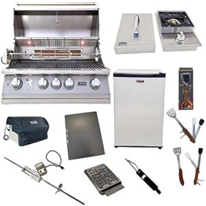 Unlock the ultimate backyard experience with the Lion Premium Grills L75000, featuring a 32-inch liquid propane grill and single side burner. Plus, get a bonus Eco Friendly refrigerator and 5-in-1 BBQ tool set.