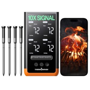 Get precise temperatures with the Wireless Bluetooth Smart Meat Thermometer, featuring NIST-certified accuracy and 6 sensors. Perfect for kitchen, BBQ, grill, oven, smoker, or rotisserie use.