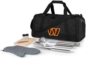 "Upgrade your outdoor gatherings with the NFL BBQ Kit/Cooler Tote, featuring barbecue and picnic accessories for a fun-filled experience. Includes cooler tote, cutting board, utensils, and more!"