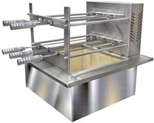 "Experience the authentic Brazilian BBQ flavor with this charcoal grill, featuring a firebox and 5 skewers. Perfect for outdoor gatherings and parties."