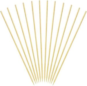 "Elevate your cooking game with the BambooMN Brand Premium Round Sharp Point Bamboo Skewers, perfect for grilled meats and vegetables. With 11.8 inches length and 3mm thickness, enjoy a culinary experience like never before!"