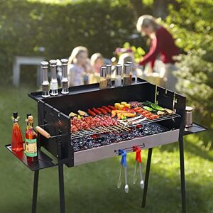 Here is the generated meta description:

"Portable stainless steel BBQ grill with detachable charcoal stand and smoker racks for outdoor use. Perfect for camping, picnics, or garden parties. Get ready to sizzle with this versatile grill!"