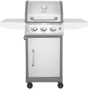 Here is the generated SEO meta description:

"Upgrade backyard cooking with Royal Gourmet's 3 Burner Propane Gas Grill featuring 25,500 BTUs output and stainless steel cabinet style. Perfect for barbecuing and grilling, enjoy savings on this top-rated grill."