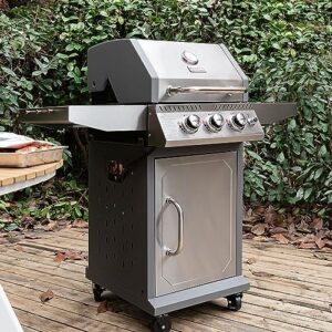 Here is the generated SEO meta description:

"Upgrade backyard cooking with Royal Gourmet's 3 Burner Propane Gas Grill featuring 25,500 BTUs output and stainless steel cabinet style. Perfect for barbecuing and grilling, enjoy savings on this top-rated grill."