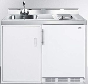 Discover the Summit C48ELGLASS Kitchen All-in-One Combination Unit, perfect for small spaces. Compact and versatile with glass doors and 3 compartments, ideal for cooking and storage.