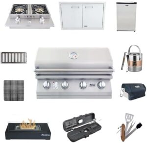 Unleash the perfect backyard BBQ experience with Lion Premium Grills' 32" grill bundle featuring a double side burner, rotisserie basket, and more.