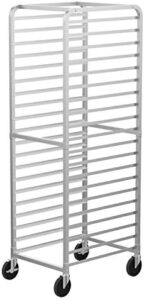 Discover the ultimate bakery rack for commercial kitchens - VINGLI's 20-tier stainless steel rack with brake wheels, perfect for heavy-duty use in restaurants, pizzerias and more.