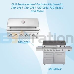 "Upgrade your KitchenAid grill with the replacement parts kit, featuring cooking grate, heat plate, and burner kit for a seamless experience."