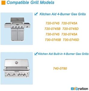 Here is the generated SEO meta description:

"Replace your worn-out grates with this 7MM solid stainless steel kit for Kitchen Aid 720-0745B, 740-0780, and more. Upgrade your grill performance with durable heat plates and burners."