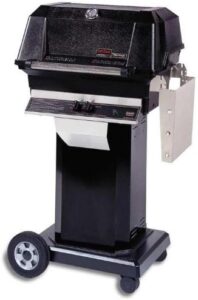 Savor backyard gatherings with the Mhp Gas Grills Jnr4DD natural gas grill featuring SearMagic grids on a sturdy black cart, perfect for 365-day outdoor fun!
