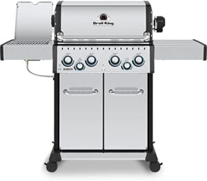 Unlock the power of grilling with Broil King's Baron S 490 Pro IR, a natural gas grill featuring stainless steel construction and black finish. Perfect for outdoor cooking enthusiasts.