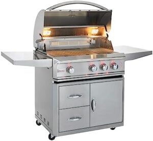 Here's your optimized meta description:

"Upgrade outdoor cooking with the Blaze 34-inch Professional Grill featuring a rear infrared burner for seared perfection and propane gas convenience. Perfect for backyard gatherings."
