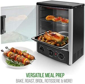 Master the art of cooking with Nutrichef's Vertical Countertop Oven featuring rotisserie, bake, broil, and kebab rack functions. 2 shelves, adjustable settings, and 1500W power for perfect turkey roasts and more!