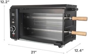Here is the meta description:

"Indulge in effortless rotisserie grilling with our Brazilian Flame Roaster featuring 2 auto-rotating skewers perfect for chicken, steak, fish, and BBQ. Compact design ideal for apartment use."