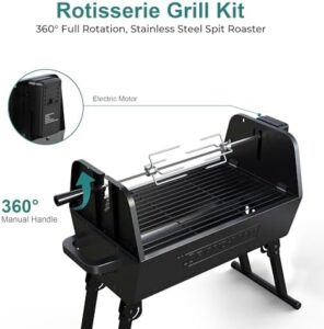 Discover the ultimate outdoor grilling experience with this Brand-Man Portable Charcoal Grill with Motor. 2-in-1 BBQ & Spit Roaster, foldable and adjustable height for effortless cooking.