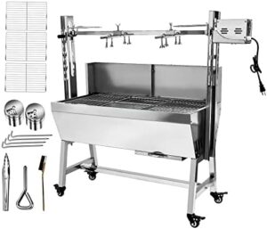 Here is the optimized SEO meta description:

"Experience outdoor cooking with our Stainless Steel Rotisserie Grill, featuring a 25W motor and back cover guard. Perfect for camping or backyard BBQs, with 2-in-1 functionality and charcoal rotisserie capabilities."