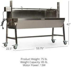 Roast your favorite meats to perfection with the Ash & Ember 4W Rotisserie Spit Roaster Grill, featuring a 33 LB capacity and adjustable spit rod for effortless outdoor charcoal BBQ.