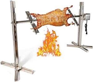 Here is the generated SEO meta description:

"Perfect for outdoor cooking, this 53" electric BBQ rotisserie grill kit features automatic motorized rotation and stainless steel construction. Great for camping or backyard gatherings!"