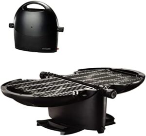 Here is your optimized meta description:

"Portable gas grill for outdoor adventures with a built-in RV hose, perfect for camping trips and picnics. Enjoy delicious meals anywhere!"