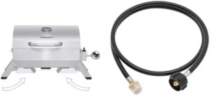 Here is the generated SEO meta description:

"Grill anywhere with Royal Gourmet's portable grill bundle, featuring 10000 BTU power and a 5 ft hose adapter for up to 20 lb propane tanks. Perfect for camping trips or backyard BBQs."
