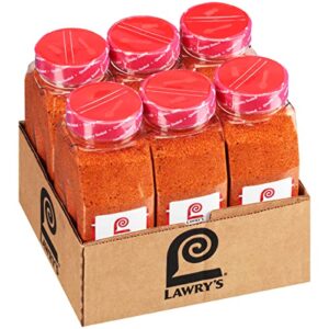 "Add smoky flavor to your meals with Lawry's Chipotle Cinnamon Rub, a 27 oz pack of six containers featuring chipotle chili pepper, cinnamon, and paprika. Perfect for burgers, pork, and chicken."