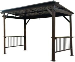 Elevate your outdoor cooking experience with the 6.5x12FT Hardtop Grill Gazebo, featuring a metal permanent canopy with sloping galvanized steel roof and 2 side shelves for added storage.