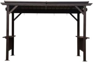 Elevate your outdoor cooking experience with the 6.5x12FT Hardtop Grill Gazebo, featuring a metal permanent canopy with sloping galvanized steel roof and 2 side shelves for added storage.