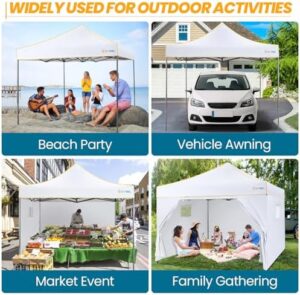 "Transform any outdoor space into a shaded haven with the COBIZI 10x10 Heavy Duty Pop-up Canopy. Waterproof and durable, this gazebo features 4 removable sidewalls for easy setup and takedown. Perfect for parties, campsites, or patios."