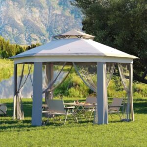 Here is the generated meta description:

"Shade your backyard patio or garden with this 6-sided gazebo tent featuring mosquito netting, easy one-push setup and gray color. Perfect for outdoor activities."