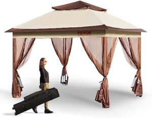 Elevate your outdoor gatherings with the VEVOR Pop up Gazebo for 8-10 people, featuring mosquito netting, metal frame, and durable Oxford cloth. Perfect for patios, backyards, or gardens.