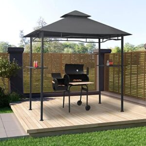 Upgrade your outdoor cooking experience with vidaXL's 7.9'x4.9'x8.4' BBQ gazebo featuring a double-layer roof, side bar counters, and weather-resistant steel construction for perfect meals anytime!
