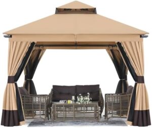 Discover the ultimate outdoor patio gazebo by Mastercanopy! Enjoy double roofs, mosquito netting, and privacy screens for a cozy backyard retreat. Perfect for garden or lawn gatherings.