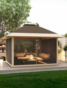 Create instant outdoor spaces with this 13x13 Pop Up Gazebo featuring mosquito netting and 4 stanbags, perfect for lawn, garden, or backyard use, available in khaki and dark khaki.